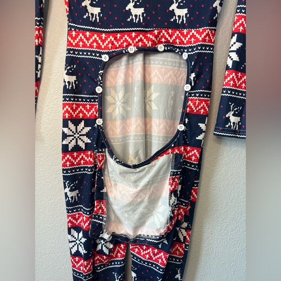 Adult Christmas Snowflake Print V-Neck Overalls Size Small - Picture 3 of 4